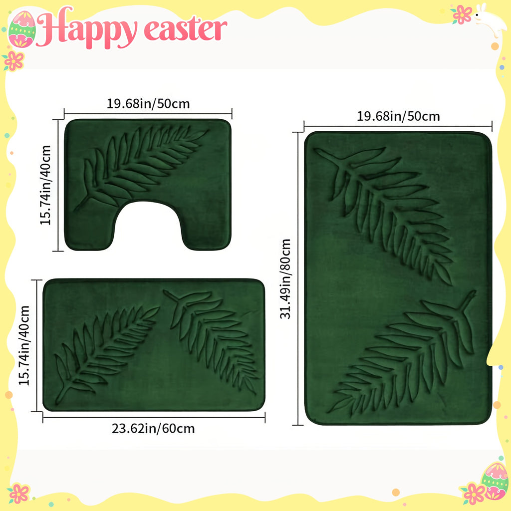 3pcs Leaf Embossed Pattern Bathroom Mat Set, Super Absorbent Bath Mat, Suitable for Bathroom, Bathtub, and Toilet