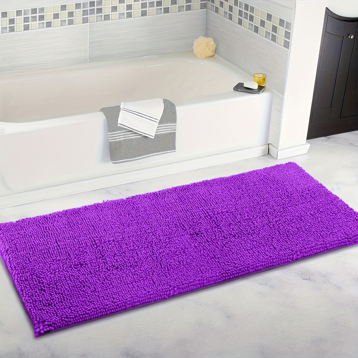 1pc Chenille Bright Purple Bathroom Anti-Slip Mat