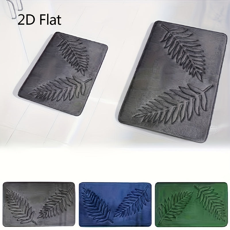 2D Flat Bathroom 2pcs Set Bath Mat, Memory Foam Bathroom Rug, Leaf Bath Mat, Non-Slip, Highly Absorbent, Plush Microfiber Bath Mat, Super Absorbent, Machine Washable Bathroom Rug, Suitable for Bathroom and Bathtub. Soft Absorbent Bathroom Rug, Non