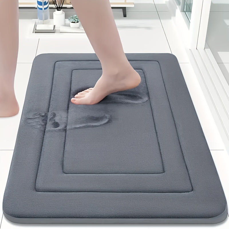Coral Fleece Bathroom Minimalist Anti-Slip Mat, Floor Mat, Bathroom Door Mat, Flat Fleece Design, Washable - PVC Anti-Slip Bottom Lining
