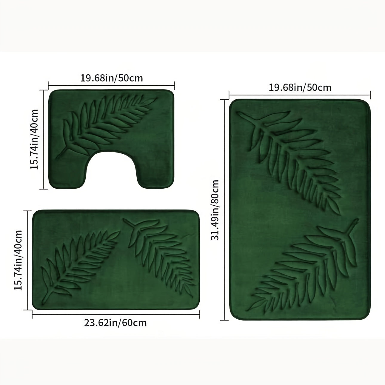 3pcs Leaf Embossed Pattern Bathroom Mat Set, Super Absorbent Bath Mat, Suitable for Bathroom, Bathtub, and Toilet