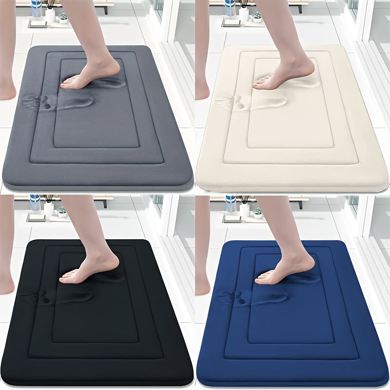 Coral Fleece Bathroom Minimalist Anti-Slip Mat, Floor Mat, Bathroom Door Mat, Flat Fleece Design, Washable - PVC Anti-Slip Bottom Lining