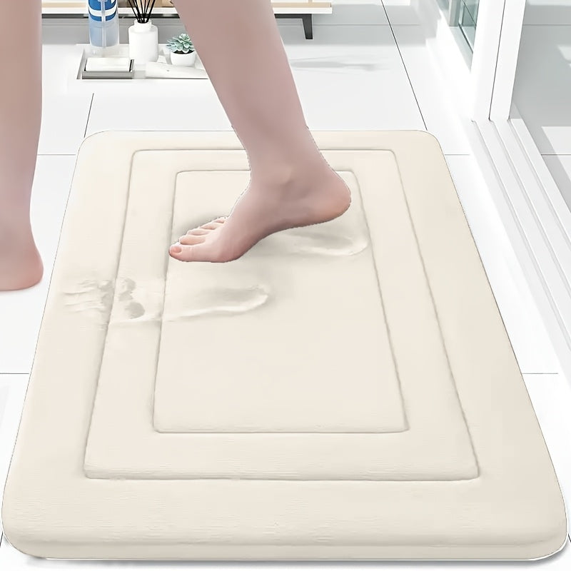 Coral Fleece Bathroom Minimalist Anti-Slip Mat, Floor Mat, Bathroom Door Mat, Flat Fleece Design, Washable - PVC Anti-Slip Bottom Lining