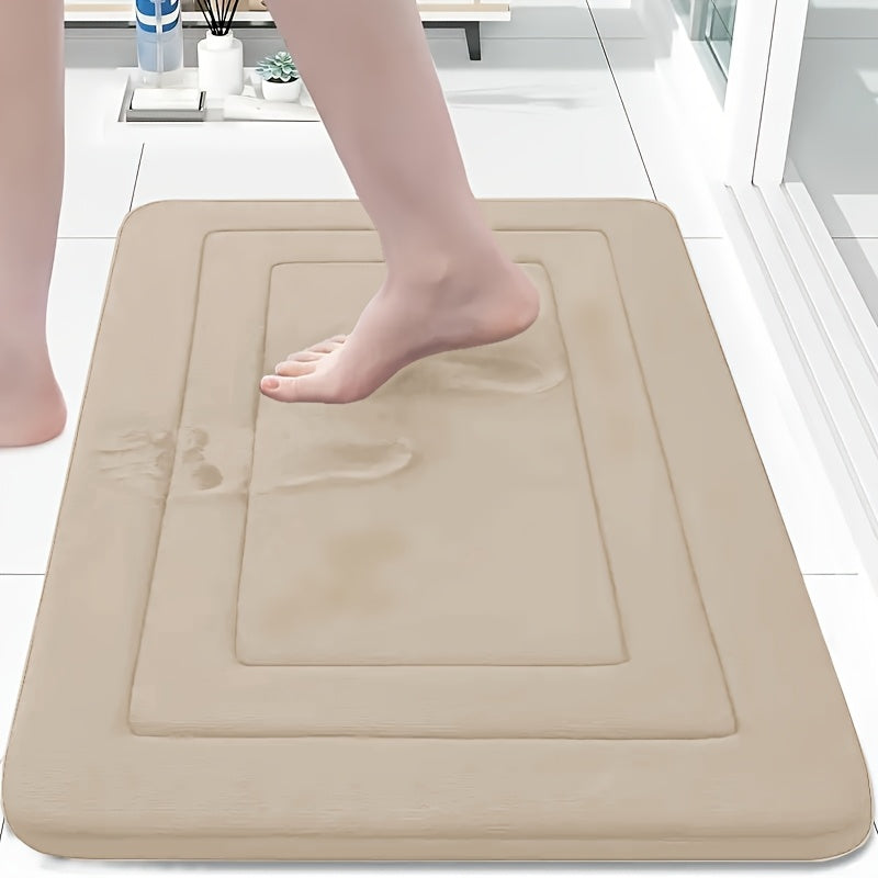 Coral Fleece Bathroom Minimalist Anti-Slip Mat, Floor Mat, Bathroom Door Mat, Flat Fleece Design, Washable - PVC Anti-Slip Bottom Lining